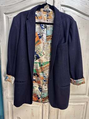 VINTAGE 80's ET VOUS WOOL BLEND COMIC LINED BLAZER JACKET MADE IN FRANCE